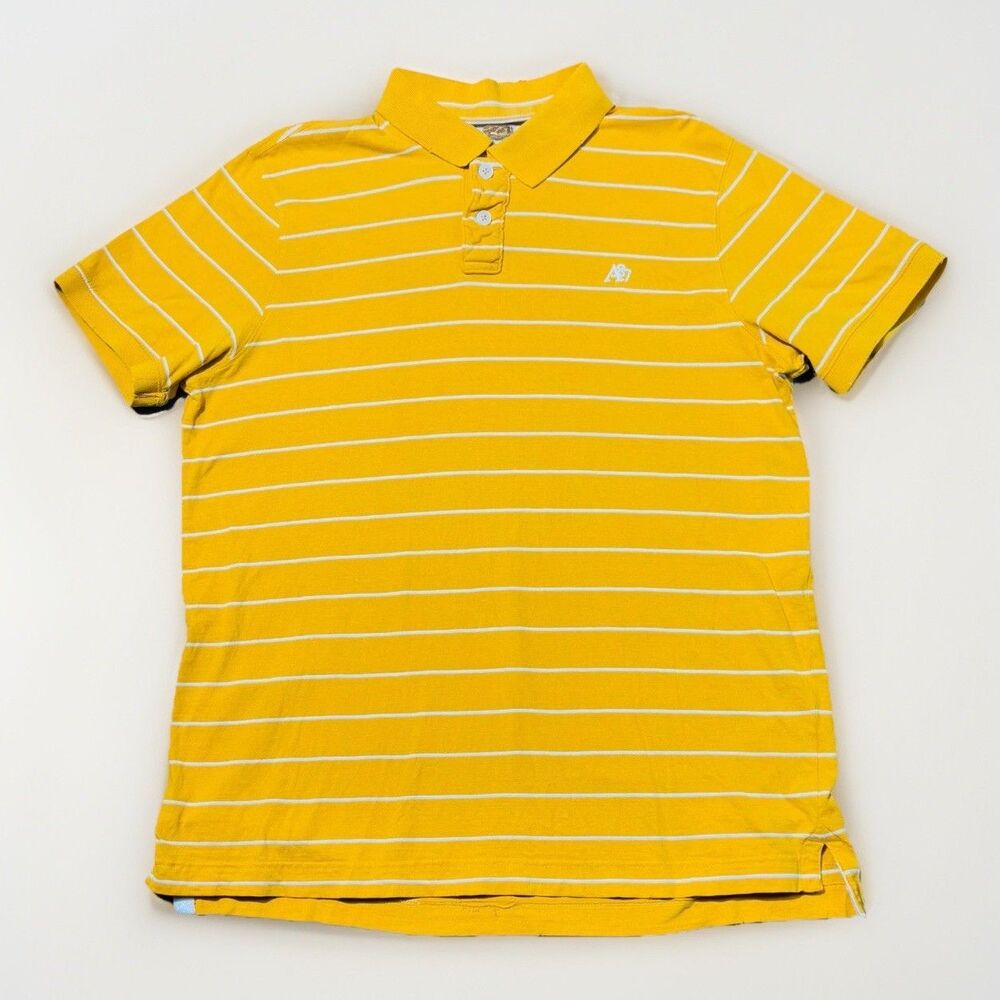 Aeropostale Mens Yellow Polo Shirt Cotton Horizontal Striped Embroidered Logo XL